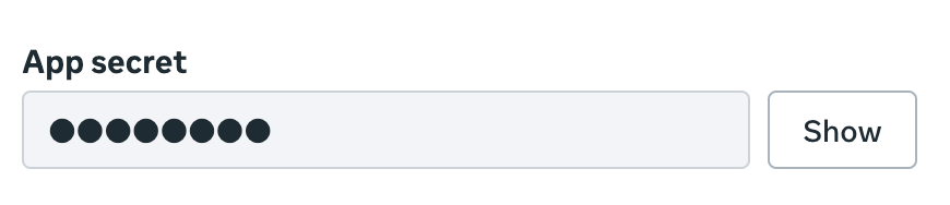 The App secret field with a Show button